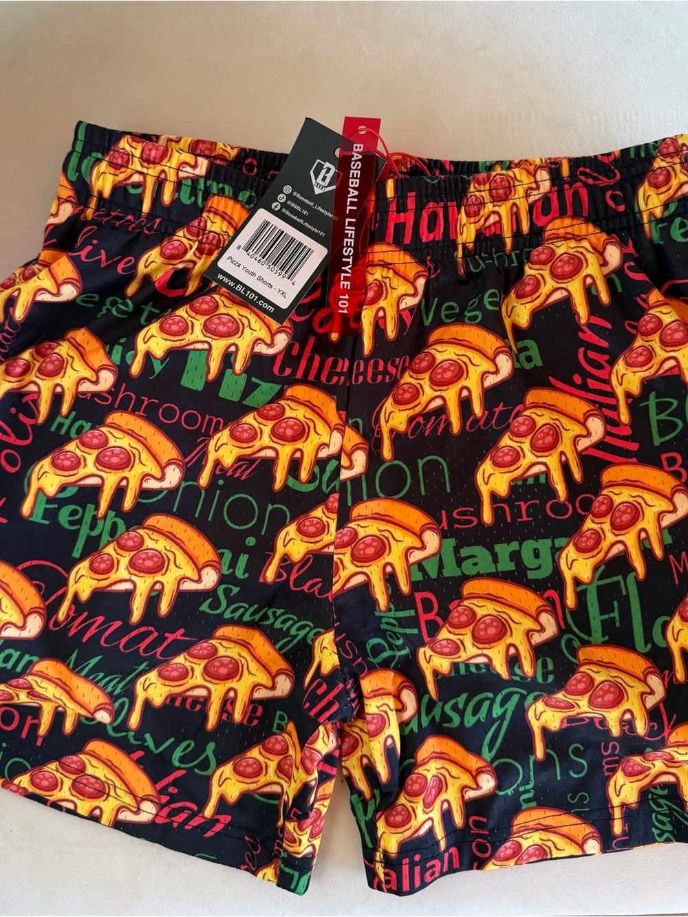 Baseball Lifestyle Kids' Black Pizza Print Shorts